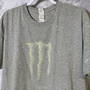 Monster Energy T Shirt Mens XL Gray Short Sleeve Racing Big Logo